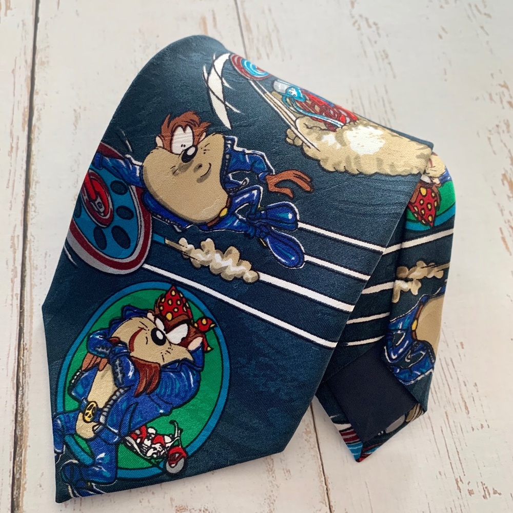 Looney Tunes Mania Men's Tie Motorcycle Taz 1993